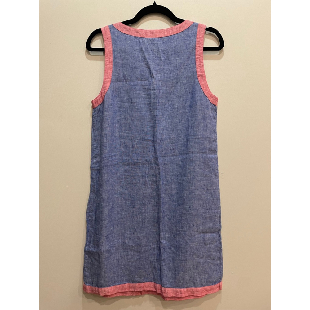 Sigrid Olsen Chambray Linen Dress S Blue Sleeveless V-neck Coastal Preppy - Picture 4 of 6